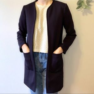 H&M Navy Blue Open Blazer Jacket with Pockets